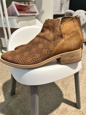 Dolce Vita Perforated Tan Suede Ankle Booties